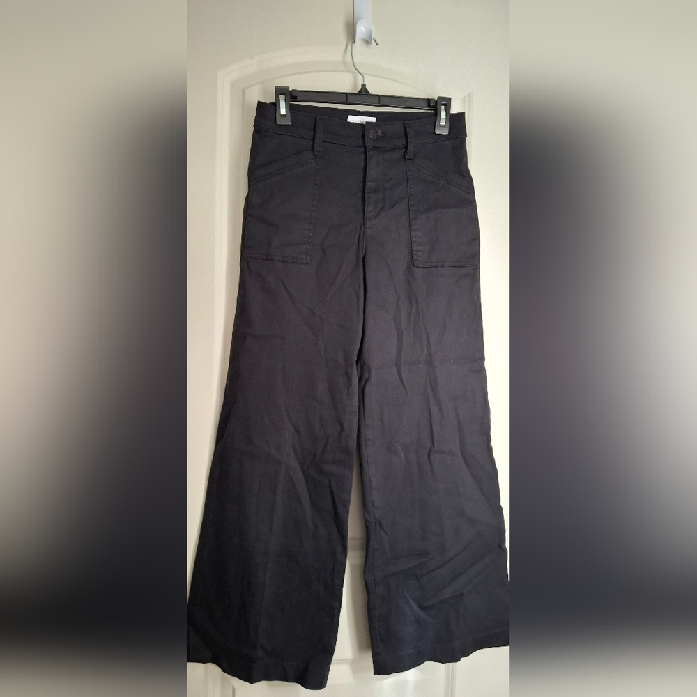 Evereve High Rise Beth Wide Leg Cropped Trouser Pants Sz 25 Black Stretch Goth X